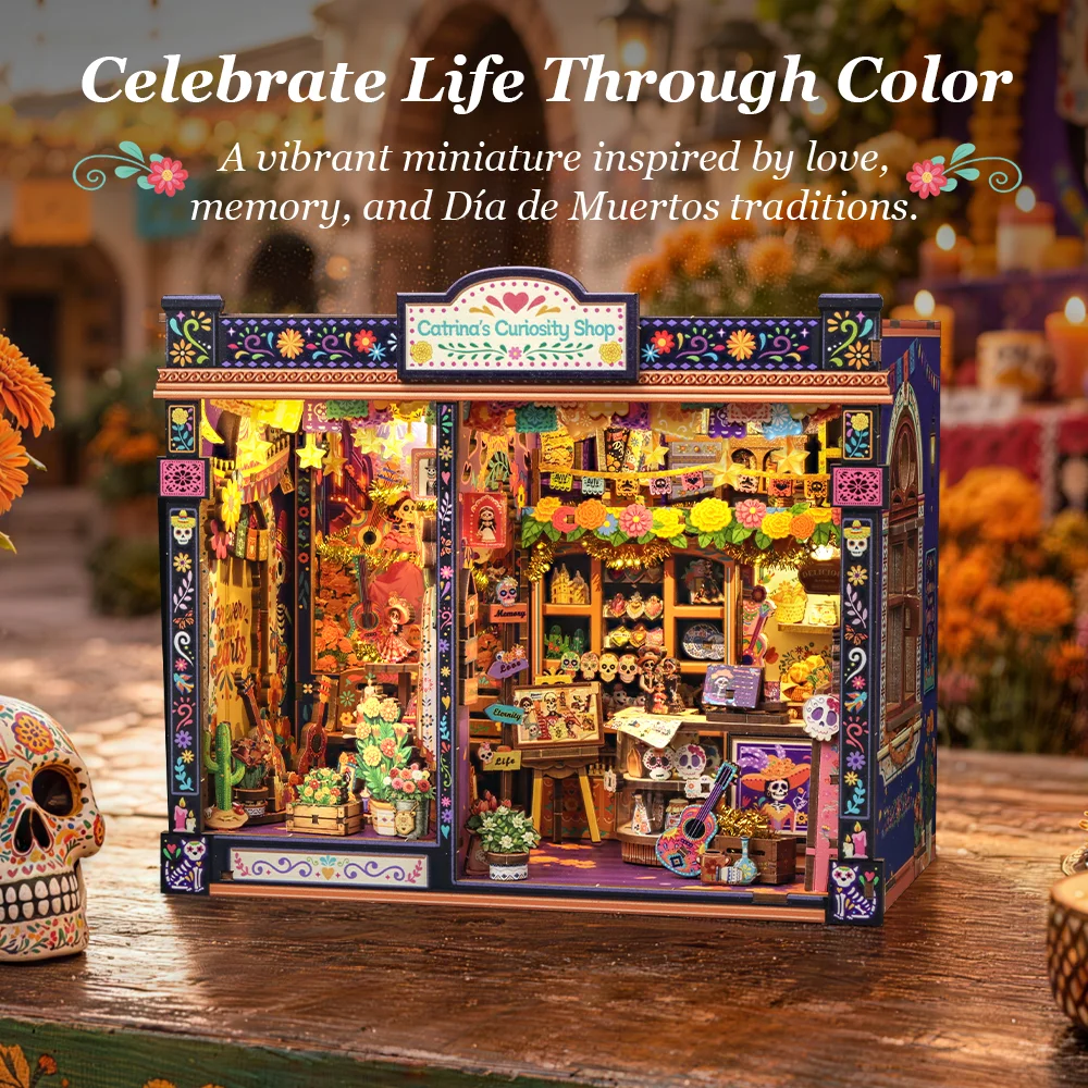 CUTEBEE Book Nook Kit 3D DIY Dollhouse with LED Light Bookshelf Insert Street Shop Series Miniature Model For Home Party Decor