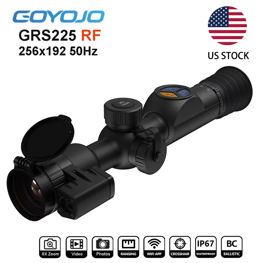 GOYOJO Thermal Imaging Scopes GRS225RF GRS225 Thermal Night Vision Scopes for Hunting 50Hz Thermal Imager Monocular with LRF WIFI Balli Calculator 8X Digital Zoom IP67  Long Range view 2