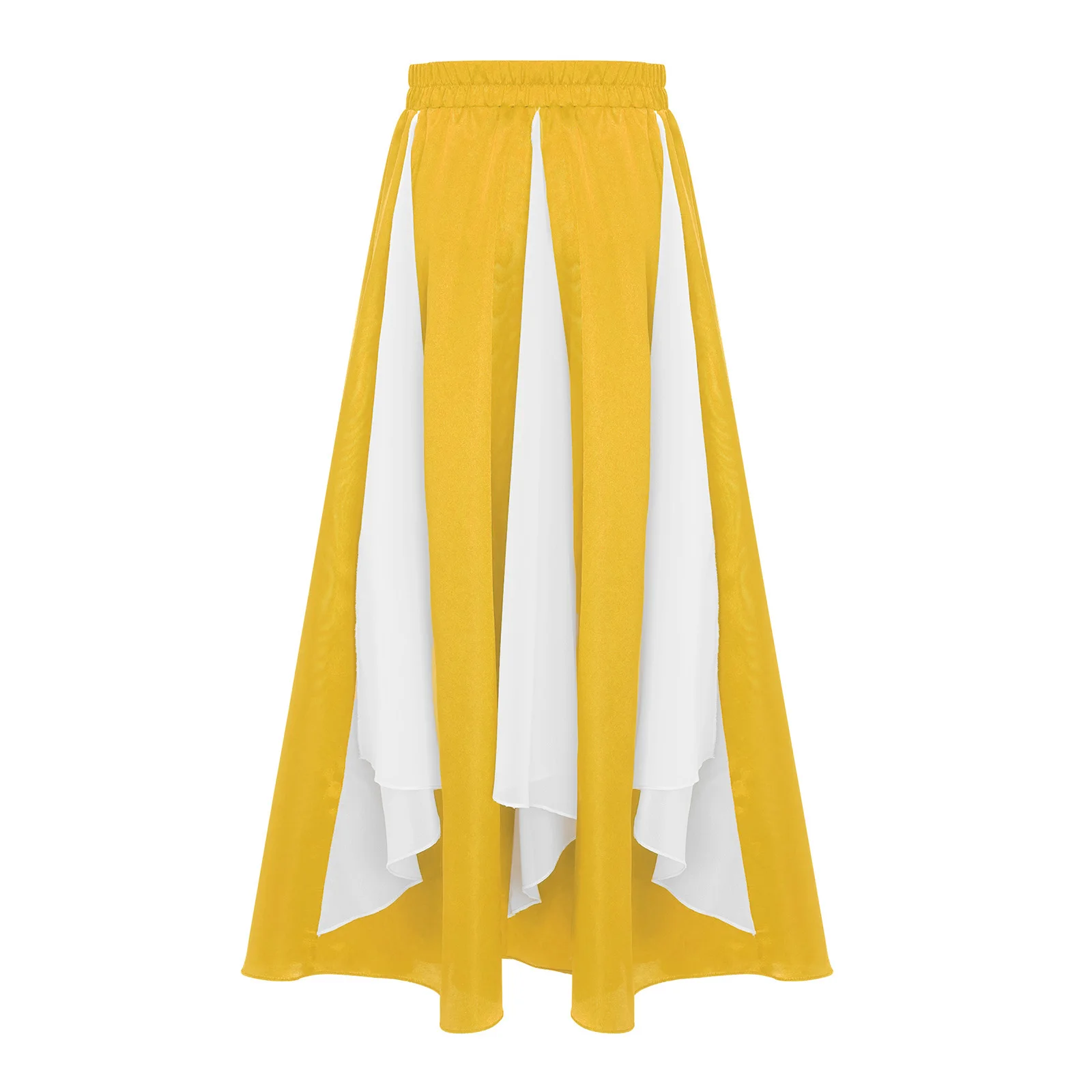 Kids Girls Ballet Lyrical Dance Skirts Praise Liturgical Worship Performance Costume Elastic Waistband Chiffon Panel Satin Skirt