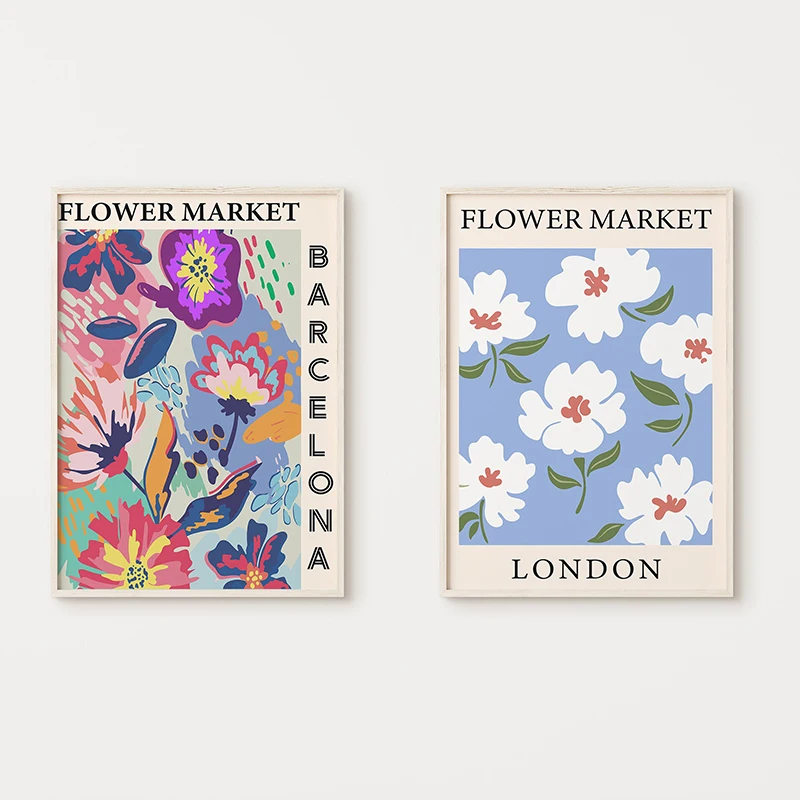 Flower Poster Canvas Painting Abstract Art Flower Market Print Nordic Style Wall Art Picture for Living Room Home Decoration