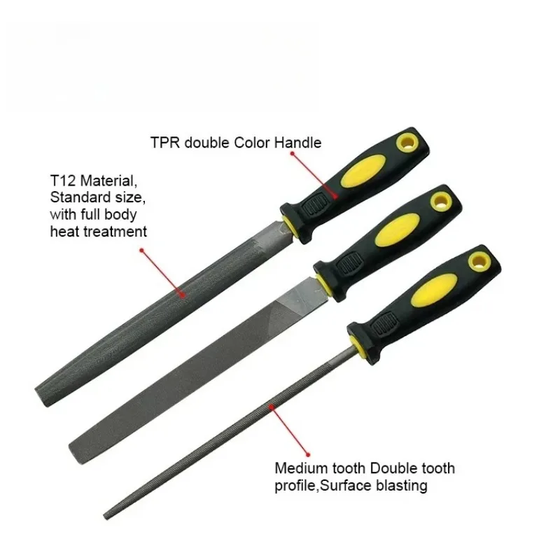 Professional Custom 8‑Inch Double Cut Files Set, 3PCS T12 Material with TPR Non‑Slip Handle, Hand Tool Kit