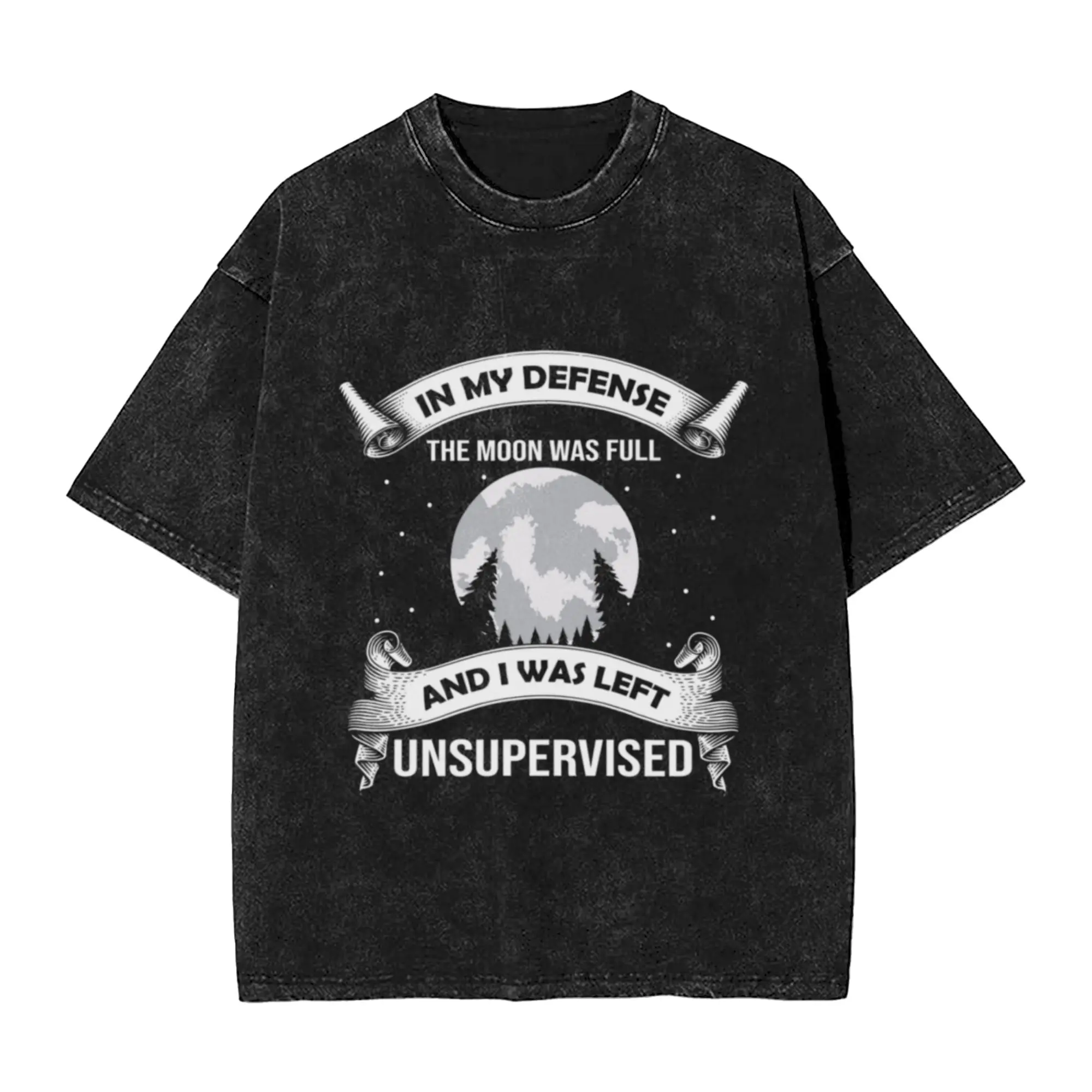 In My Defense The Moon Was Full And I Was Left Unsupervised Funny Witch Halloween  A Vintage Oversized Cotton Unisex T-Shirts