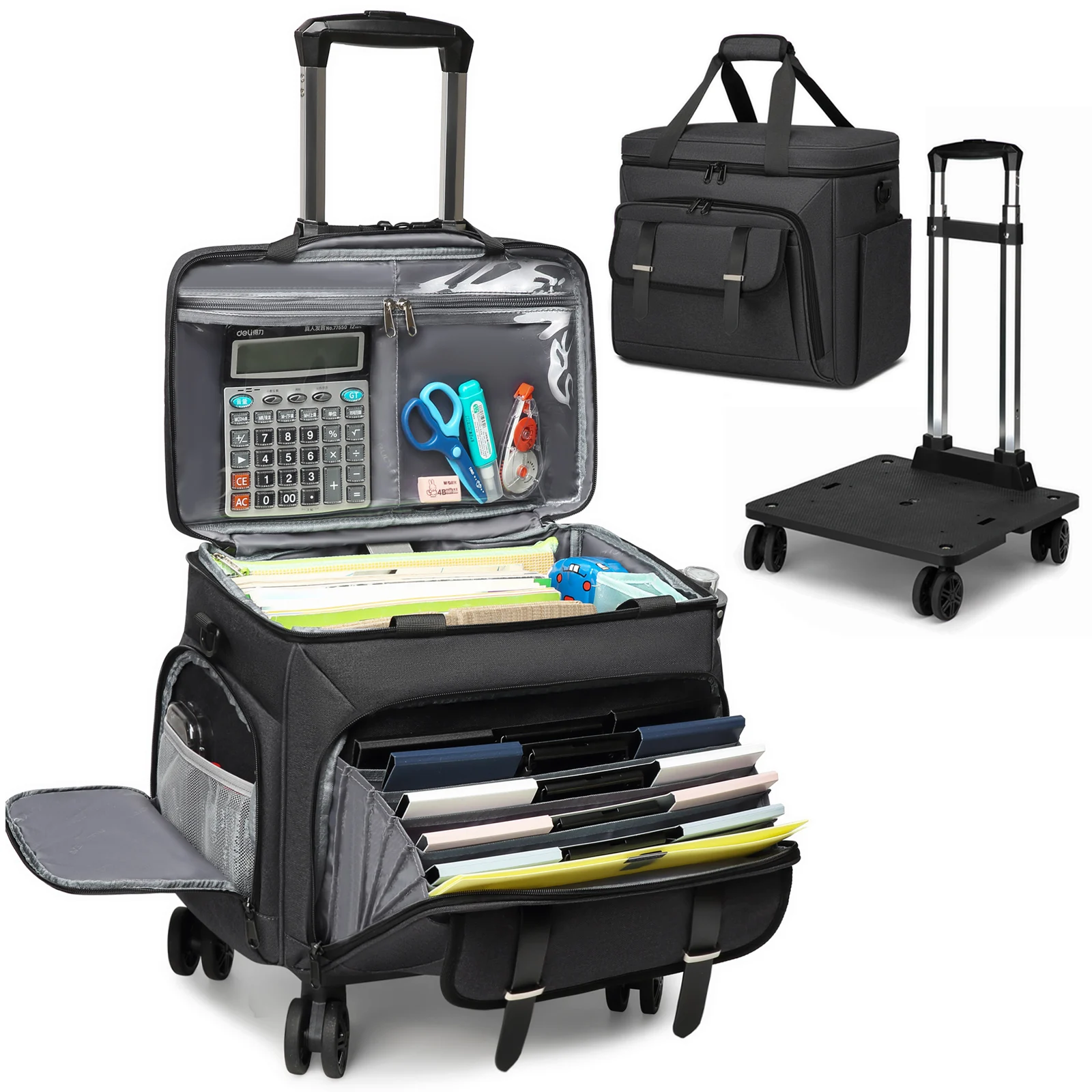 Rolling Teacher Tote Bag Large Tote Bag With Detachable Wheels Trolley 15.6 Inch Laptop Wheeled Teacher Bag for Work Office