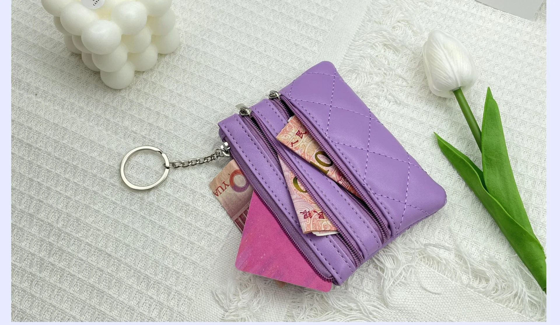 2022 Multi-pocket Double Zipper Coin Purse Women Wallet Rhombus Embroidered Short Wallet Coin Wallet Key Bag Bank ID Card Holder