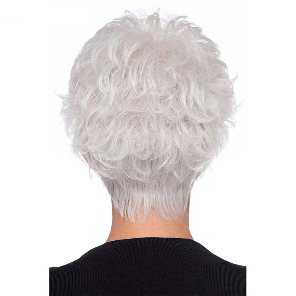 Belle Show Synthetic Short Silver White Curly Wig 6 Inch Heat Resistant Wig Natural Hair for Women and Men Daily Cosplay Party