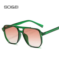 SO&EI Retro Double Bridges Square Candy Color Sunglasses Women Fashion Gradient Shades UV400 Punk Men Rivets Sun Glasses
