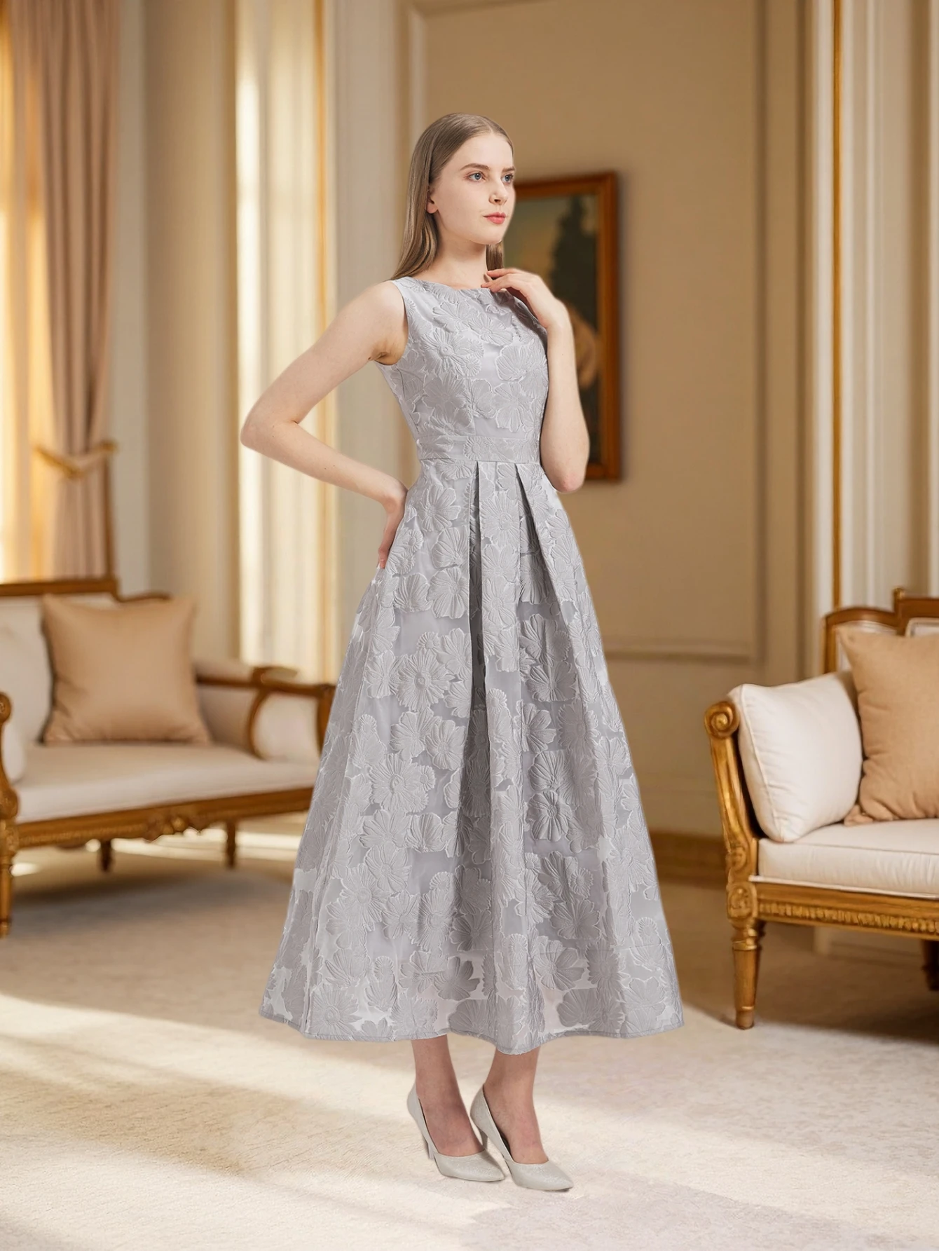 Nueva moda Organza flor bordado elegante Vestido largo verano sin mangas vestidos señora vacaciones noche Vestido de graduación