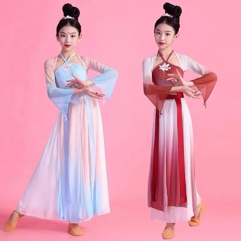 Children's Classical Dance Performance Costumes ChineseTraditional Practice Clothes Girls Fan Dance Ancient Dancing Unifom LE010