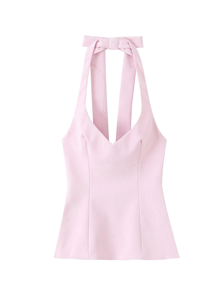 TFMLN vrouwen Zomer Halter Tank Tops 2025 Nieuwe Mode Zoete Strapless Boog Elegante Straat Casual Backless Vrouwelijke Top Kleding