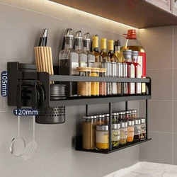 Double-Layer Kitchen Organizer Wall-mounted Spice Storage Rack Seasoning Chopsticks Knife Spoon Shovel Storage Holder