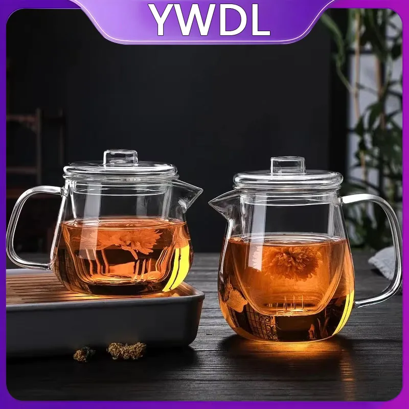 Tetera de Vidrio YWDL con Forma de Pingüino, Juego de Té Chino Transparente, Taza con Filtro, Tetera de Silicio con Alto Contenido de Boro, 480/600 ml