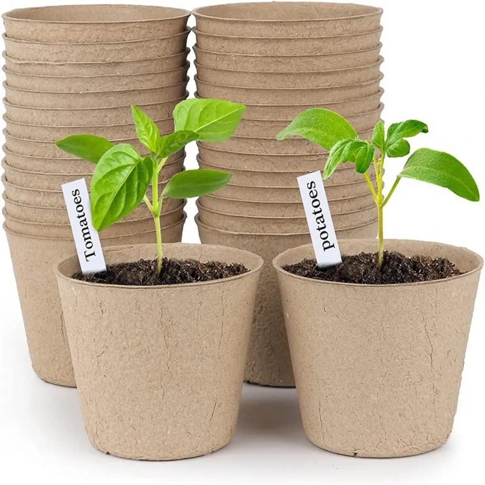 20/50pcs Paper Nursery Pots with Plant Labels Paper Breathable Flower Plant Nursery Pots Plant Labels Kit Planting Pots Grow Pot