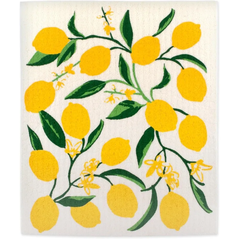 Dishcloths for Kitchen & leaning, Reusable, Machine Washable & Dishwasher Safe, Biodegradable, 7.75 x 6.75, Lemons, 3 counts