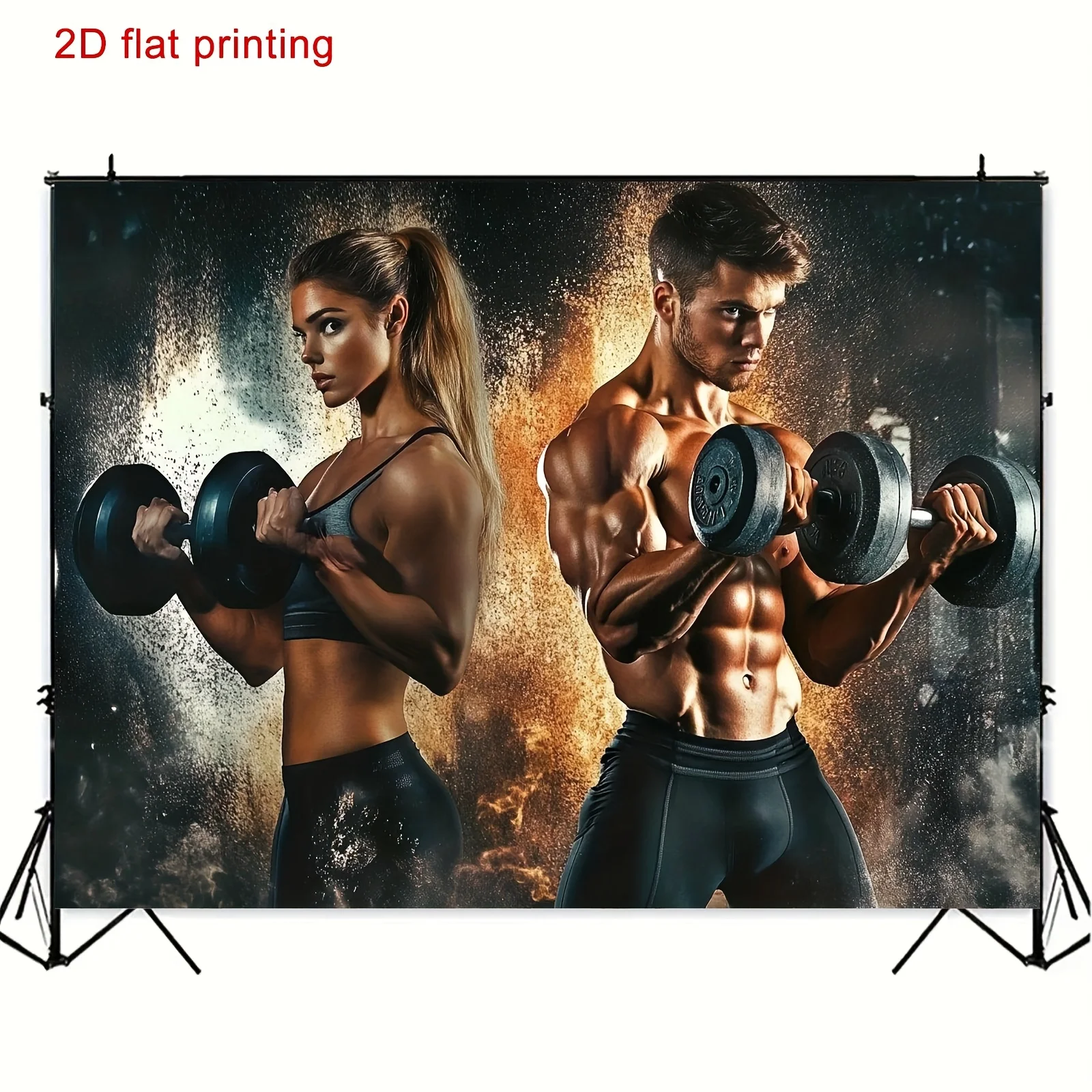 Fitness Motivation Poster Gym Wall Art Muscular Man and Woman Lifting Dumbbells 2D Flat Printing Home Decor Exercise Inspiration