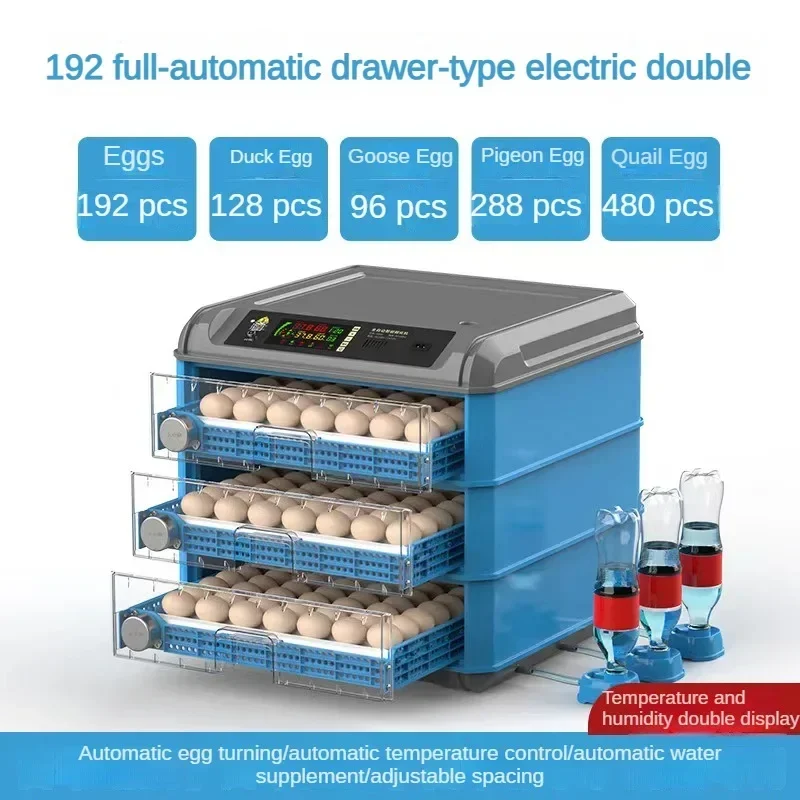 192 Capacity Egg Incubator Fully Automatic Dual Power Hatching Machine Chick Roller Automatic Temperature Humidity Control