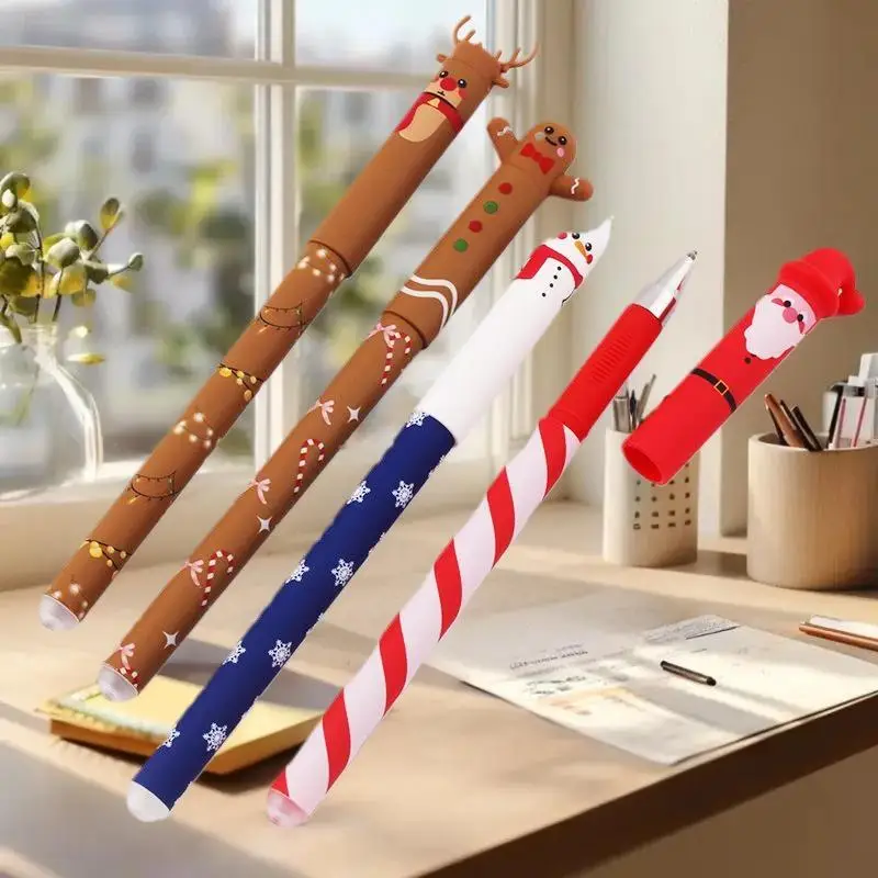 4Pcs Christmas Erasable Gel Pen Set with Cute Holiday Designs, Student Gift & Stocking Stuffer