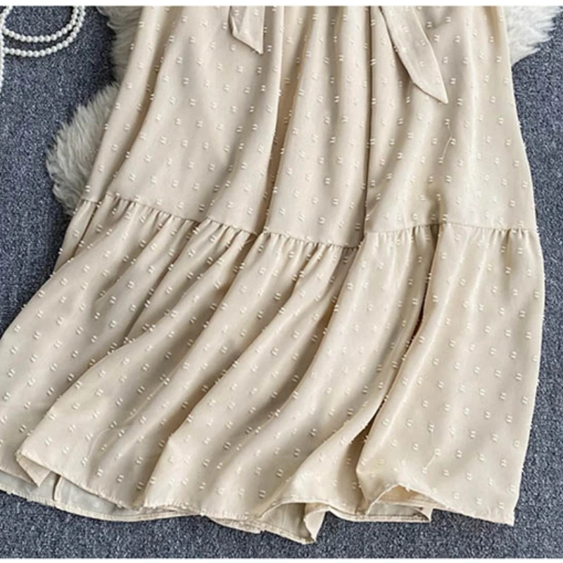 Vestido largo elegante de verano para mujer, vestido de noche de retazos de encaje, manga voladora, Midi con cordones, fiesta de lunares, Tarf bohemio, nuevo