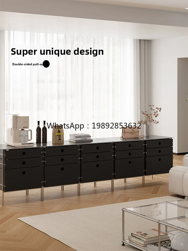 

LYY Home Chest of Drawers Stainless Steel Coffee Solid Wood Bedside Multifunctional Storage Simple Vintage Sideboard