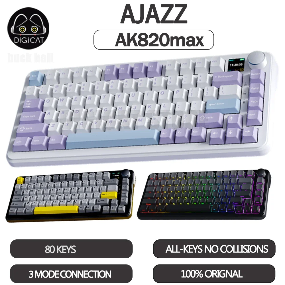 

Ajazz AK820max Gamer Mechanical Keyboard 3 Mode USB/2.4G/Bluetooth Wireless Keyboard RGB Backlight Hot Swap Gamer Keyboard Gift