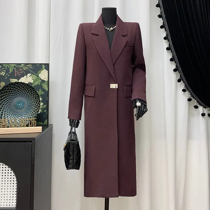 

Luxury High-end Long Trench Coat Outerwear Women's Spring Autumn Jackets New Notched Lapel Loose Straight Cut Coat Mujer Trendy