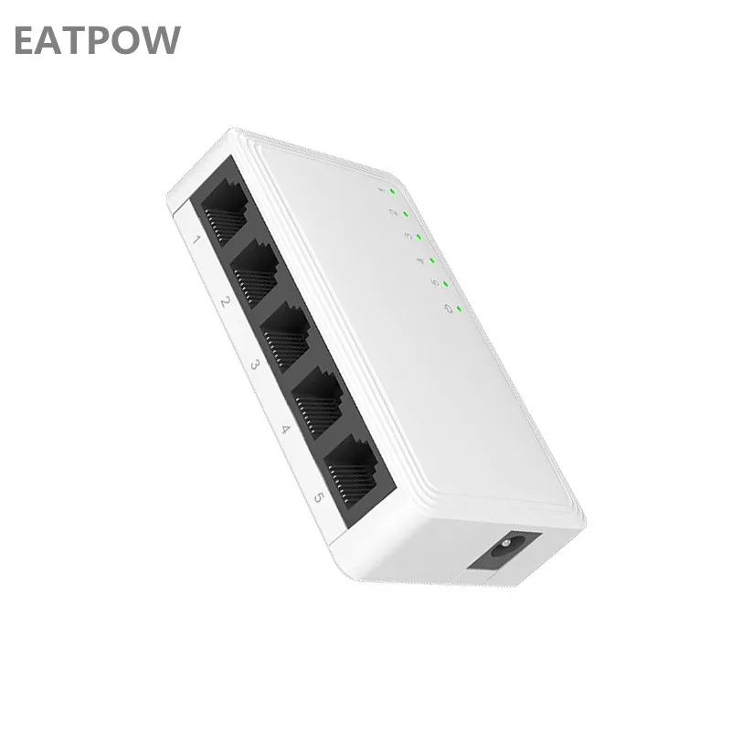 E- mini switch com 5 portas, caixa de plástico, 10/100 mb, portas fast, ie/ x/u, rede rápida, giethernet