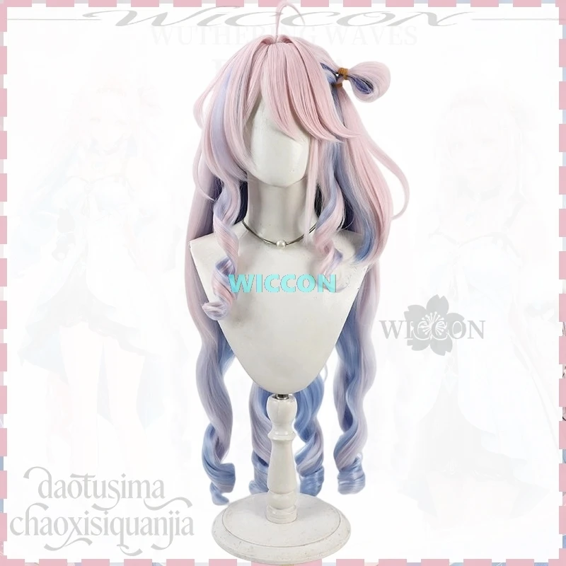 Denia Cosplay Anime-Spiel Wuthering Waves Lange Kawaii Rosa Perücken Blaues Innenhaar Modische Highlighting-Synthetikhaare 코스프레