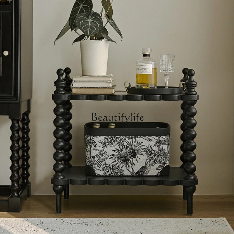 

French retro solid wood living room sofa side coffee table American retro black premium sense