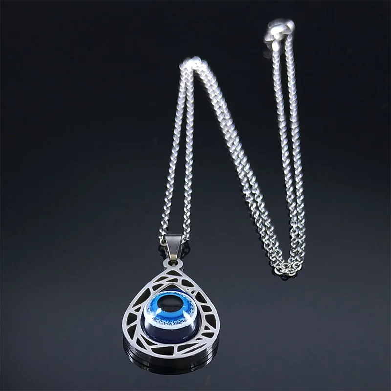 Türkische Böse Blaue Auge Anhänger Halskette für Frauen Männer Edelstahl Silber Farbe Glück Augen Amulett Schutz Schmuck N8022S01 – Detail 7