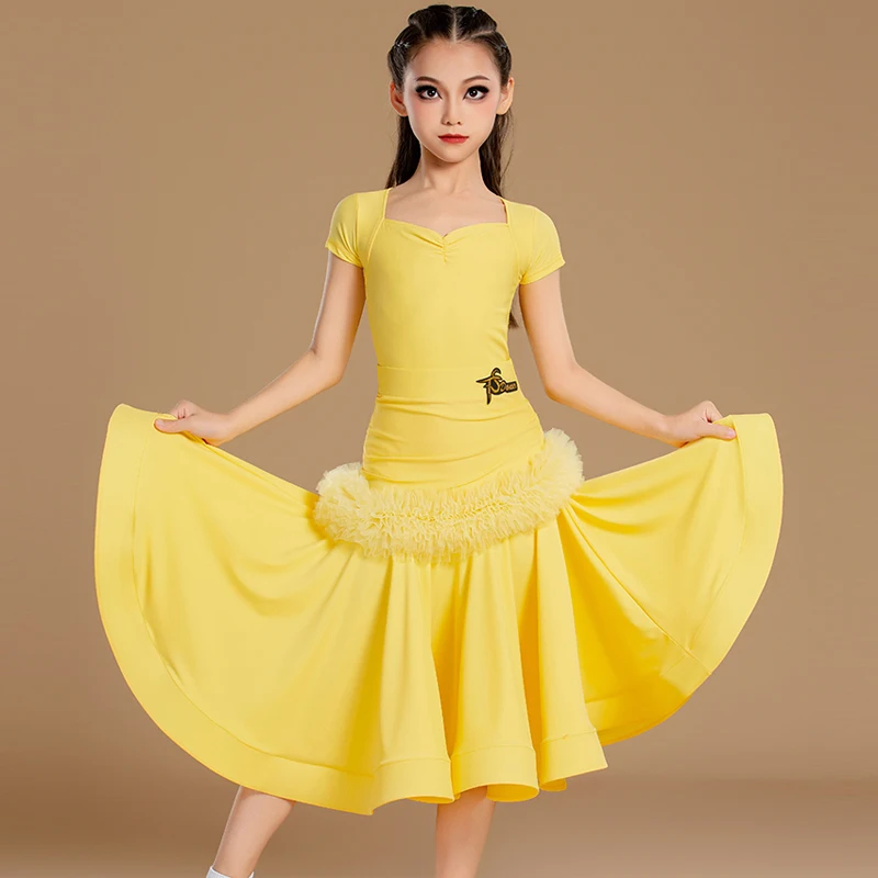 2025 moda meninas vestido de competição de dança latina valsa trajes de dança de salão crianças desempenho vestidos de dança palco wear 12640