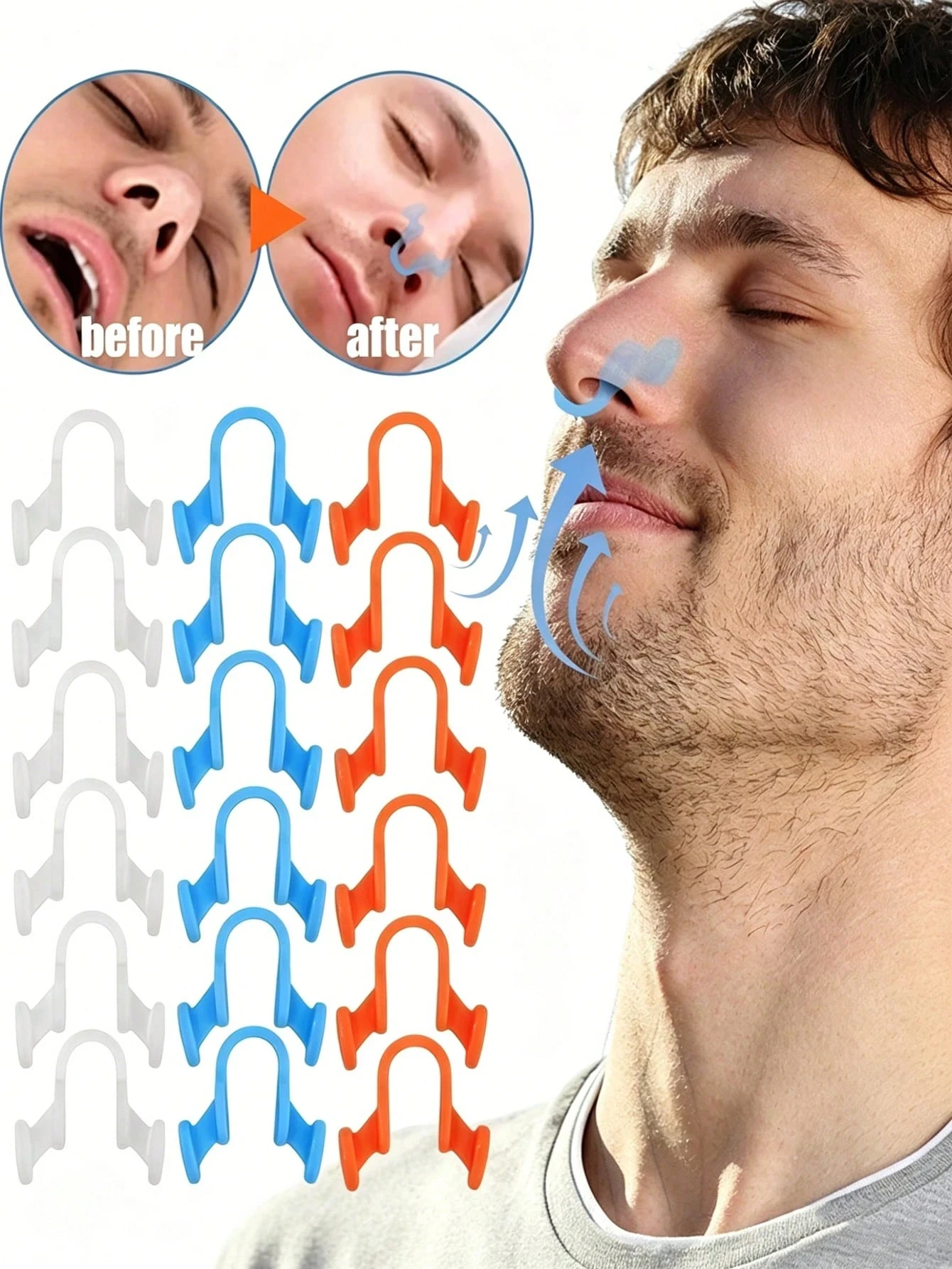 Image of 2-10 Stück Silikon Elastischer Nasenclip Anti-Schnarch-Gerät Atmungshilfe für Besseren Schlaf Vater Freund Geschenk