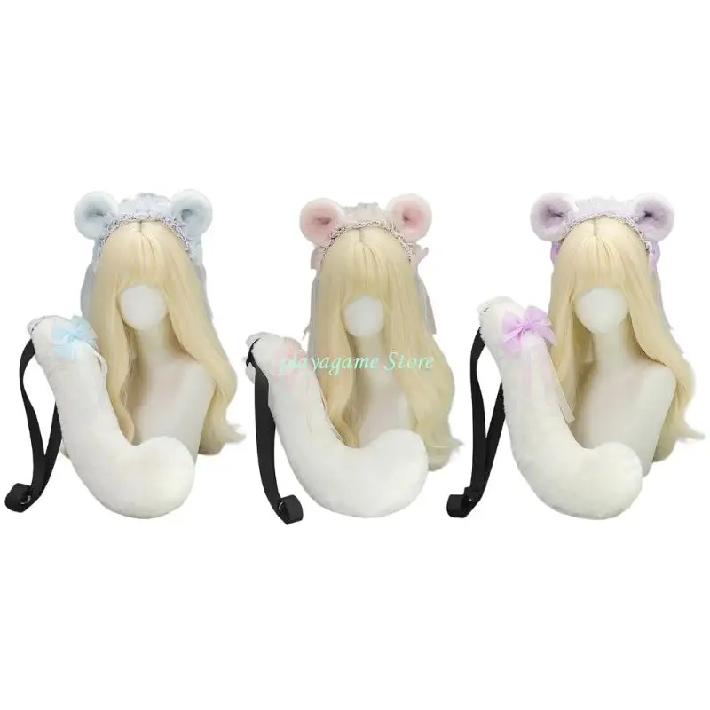

Y88A Faux Furs Mouse Ears Headband Tail Animal Mouse Costumes for Christmas Halloween Cosplay Party Costume Accessories