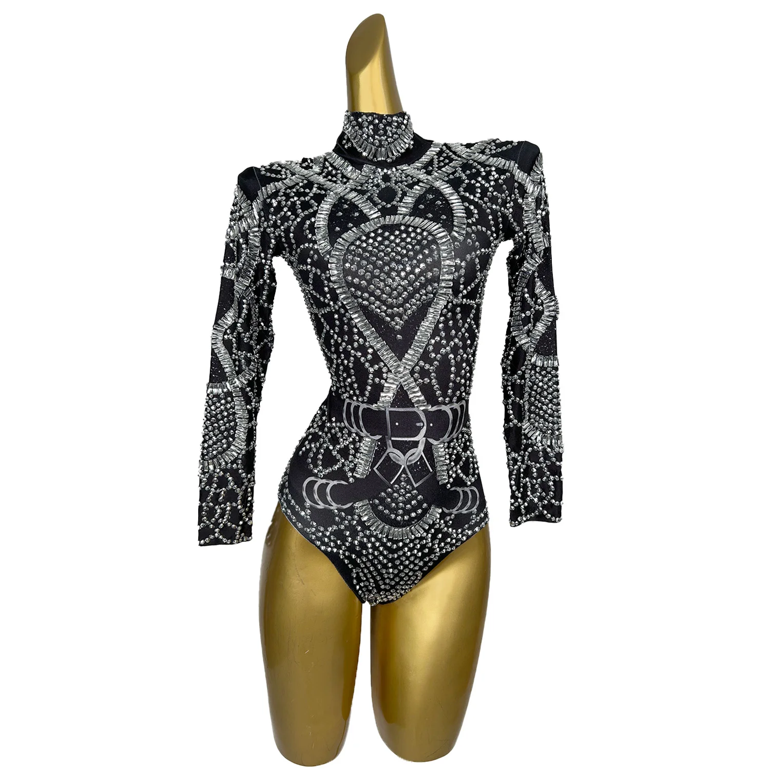 Sparkly Diamonds Leotard Women Sexy Black Party Prom Birthday Celebrate Photo Shoot Bodysuit Nightclub Show Stage Wear Heihuan