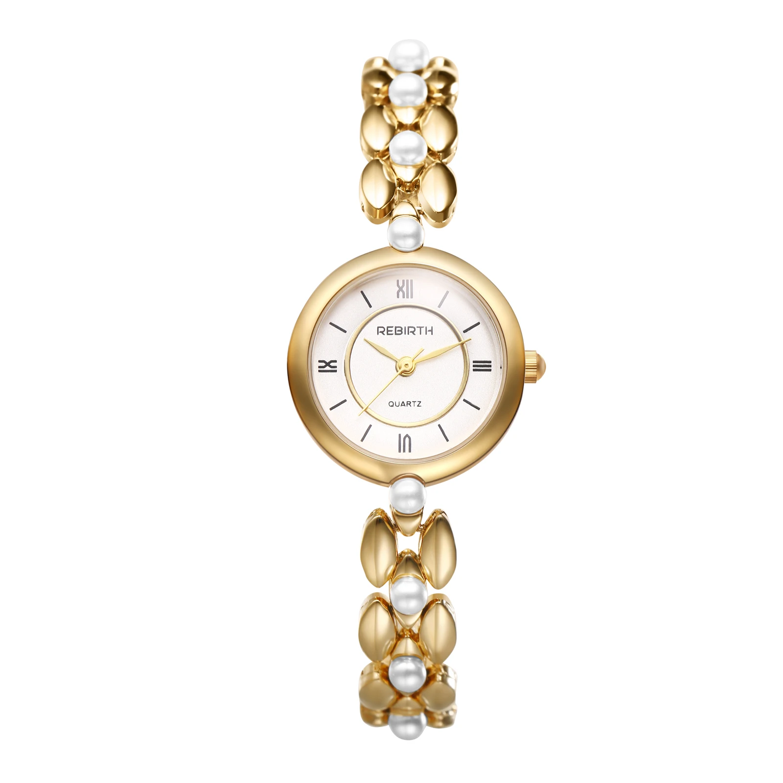 

JEWELRYWE Round case Pearl strap Women's waterproof quartz watch numeral dial Detachable strap Decorative watch bracelet