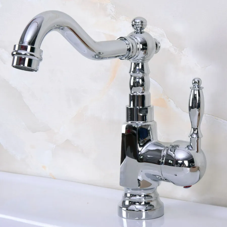 

Polished Chrome Brass Swivel Spout Bathroom Sink Faucet Kitchen Basin Cold And Hot Water Mixer Taps Dnfc1