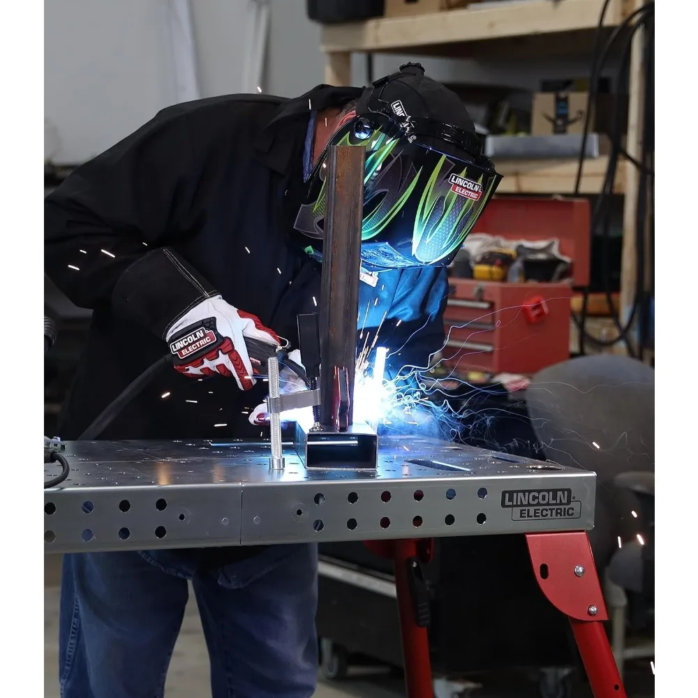 Welding Table Folding Workbench Folds down to a height of on 8in and included handle making it easy to transport and store