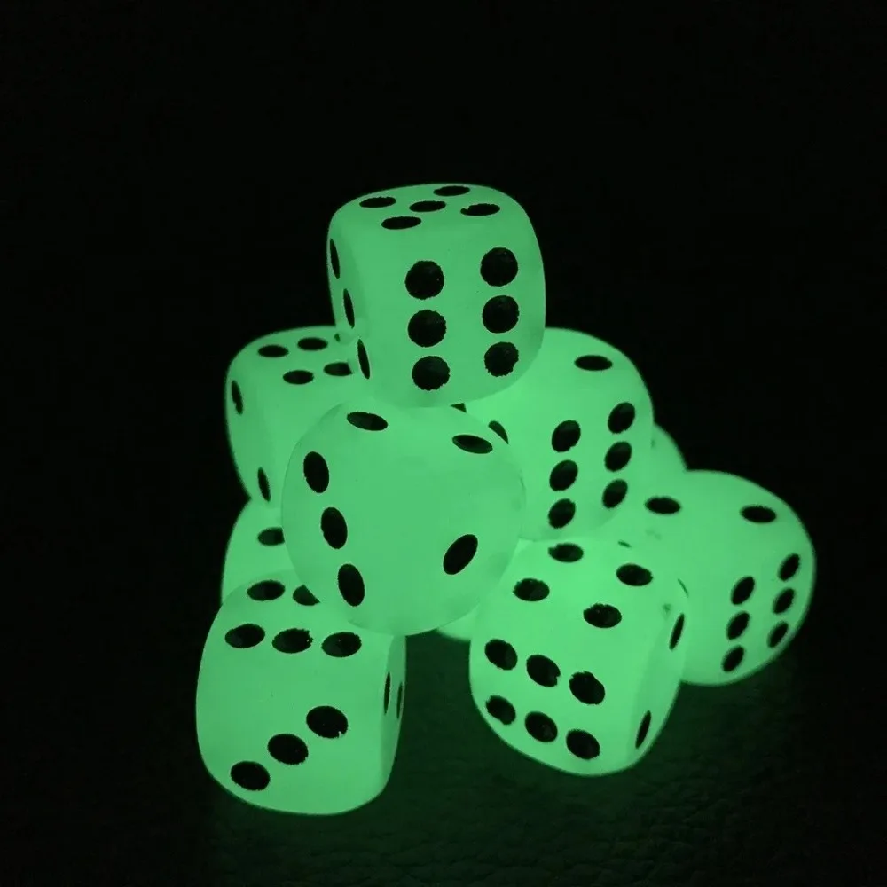 

10Pcs/Lot 16mm Luminous Dice Acrylic Point Dice Set Drinking Glowing Dice Game Accessory Rounded Corner