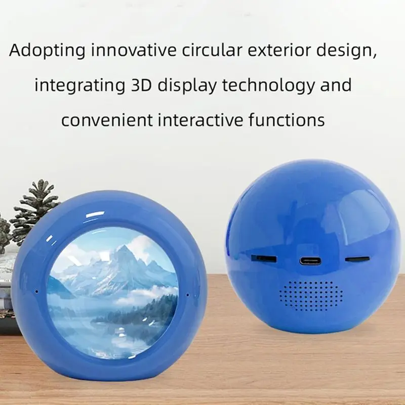 ABJF 3D Crystal Ball Player 3D Video Playback Portable Rechargeable Digital Display with 3D Effect for Friends Gift Blue