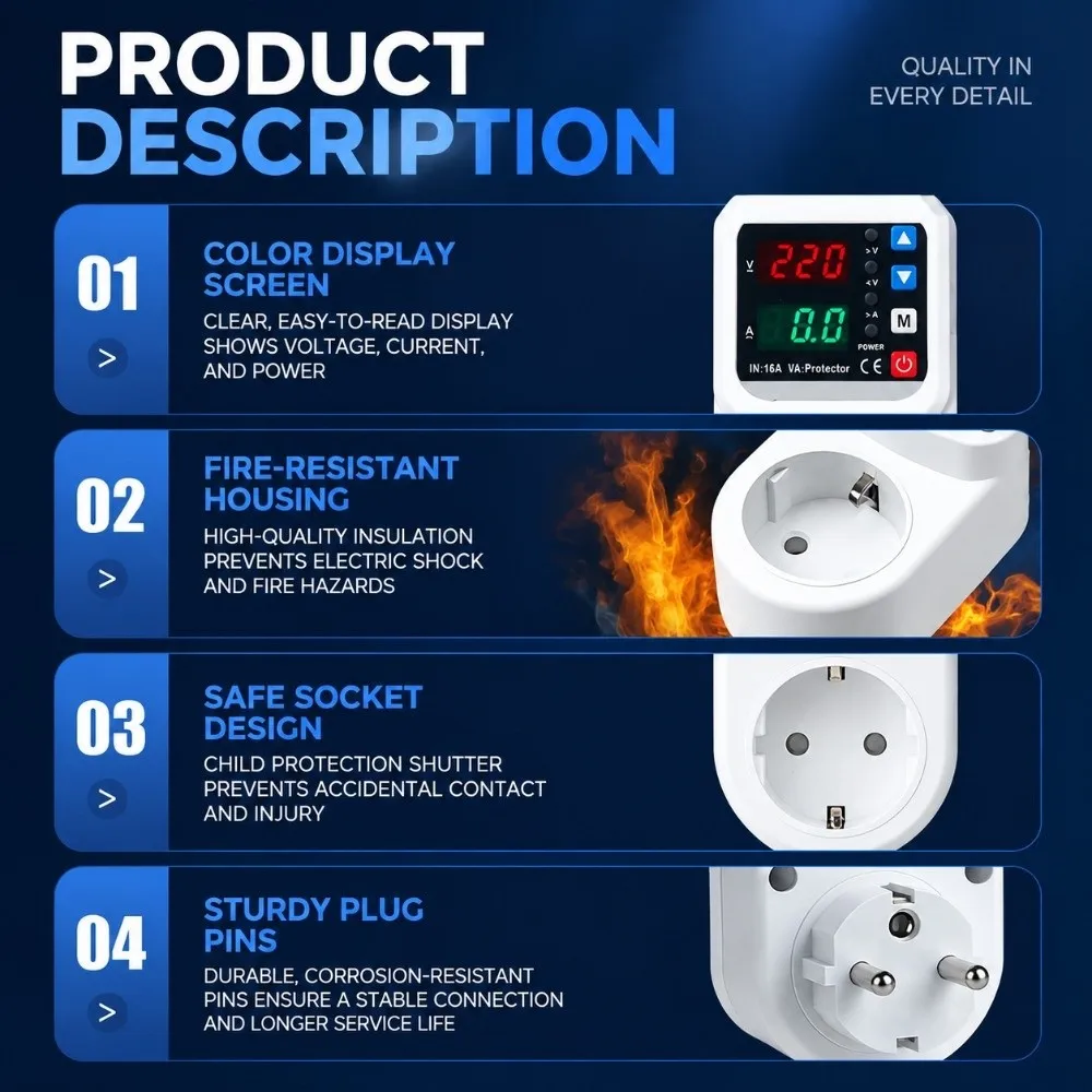 Refrigerator Voltage Protector Adjustable Air Conditioner Current Protector Overload Protection 16A Surge Protection