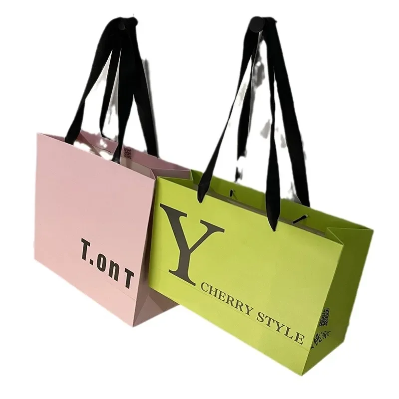 Custom Pattern Logo White Paper Bag High-end Clothing Tote Bag Cosmetics Shopping Promotional Gift Packaging Bags