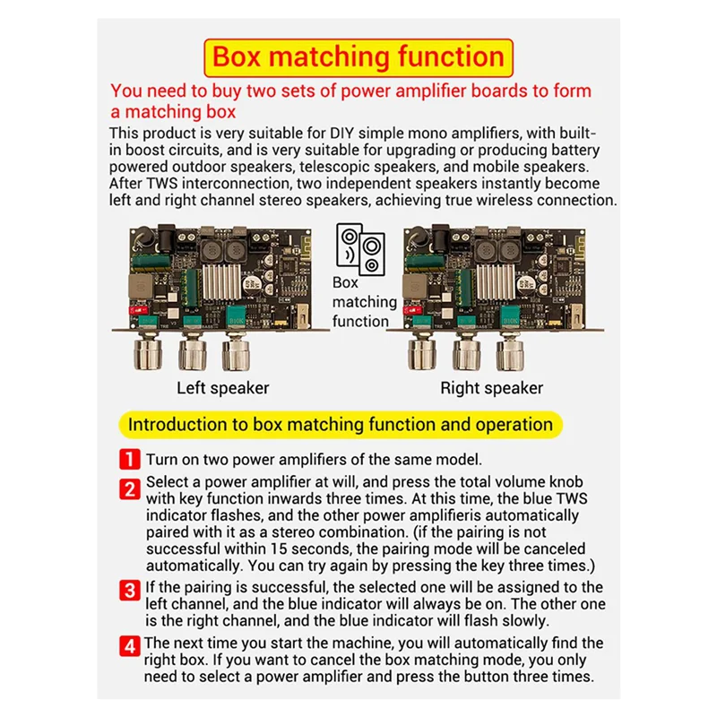 JABS-4X ZK-1001U con placa amplificadora Bluetooth Boost Mono 100W tono alto y bajo TWS altavoz DIY para exteriores TPA3116