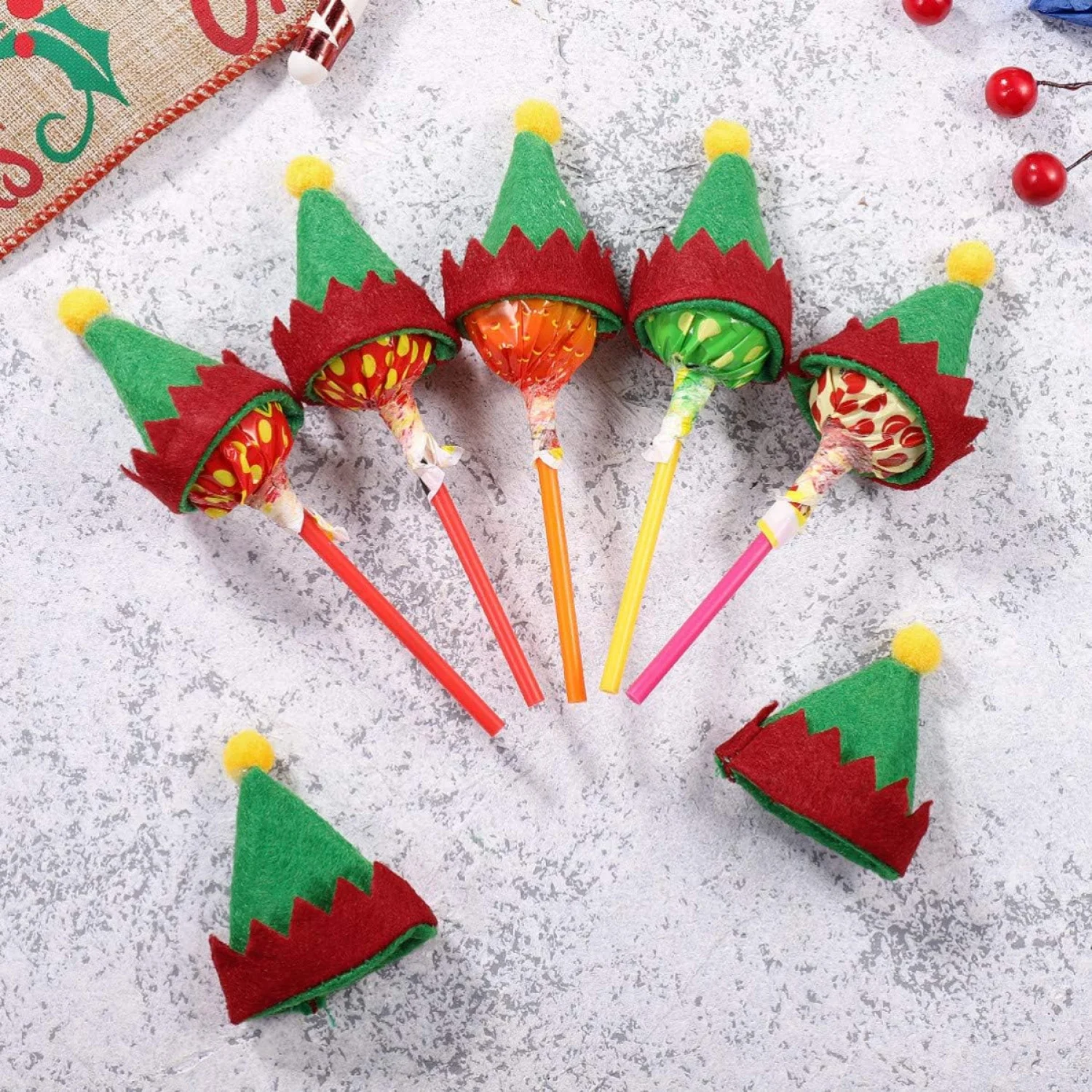 10/30 Stück Lollipop Hut Mini Weihnachtsmütze Flasche Ornament Geschenk Weinflasche Hut DIY Elf Bastelbedarf Weihnachten Weihnachtsmann Hüte Party