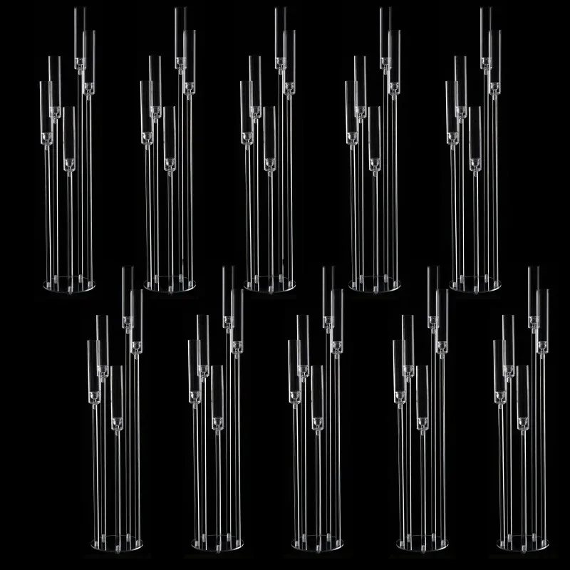 10PCS Acrylic 5 Arm Candelabra Clear Floor Candelabra for Wedding Candlestick Holder for Table Centerpiece Ceremony Party Home