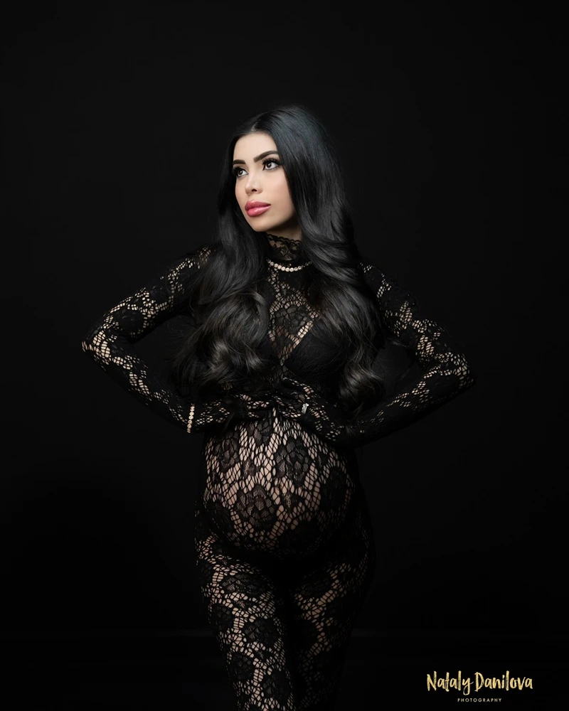 블랙 레이스 임부복 사진 촬영 의상 섹시한 시스루 긴팔 임신 드레스 베이비 샤워 스튜디오 부티크 가운