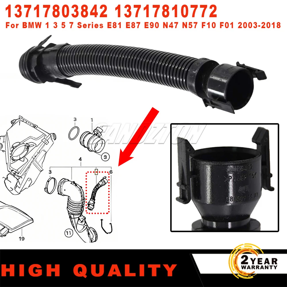 

13717810772 Для BMW 1 2 3 4 5 6 7 серии E81 E87 E90 N47 N57 F10 F01 Новый воздушный фильтр, турбо-шланг 13717803842 автомобильные аксессуары