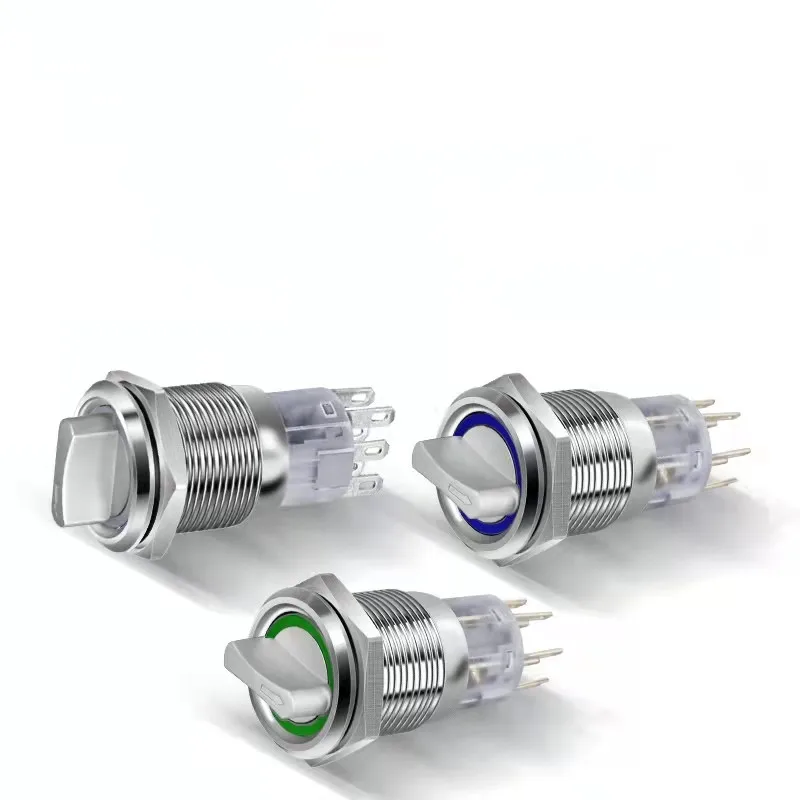

19mm Self-return Momentary Self-locking Fixation Waterproof DPDT Illuminated Metal Selector Rotary Switch 2/3 Position with LED