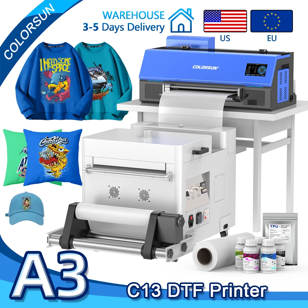 

Принтер Colorsun A3 DTF XP600 Impresora A3 DTF Печатная машина для футболок Direct to Film Принтеры DTF для футболок Толстовки Fabirc