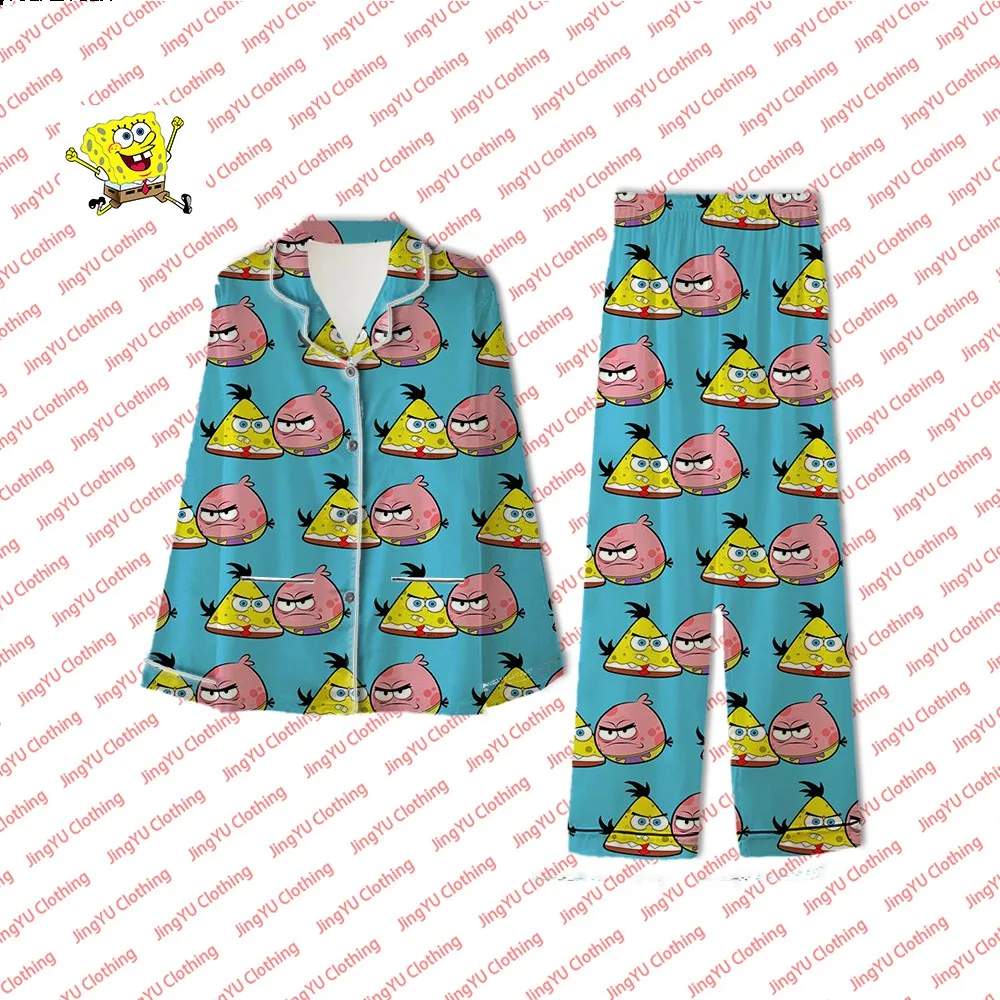 Ensemble de pyjama de dessin animé mignon pour la maison, pantalon carré Bob l'éponge, décontracté, confortable, style couple, à la mode, nouveau, été, 2024