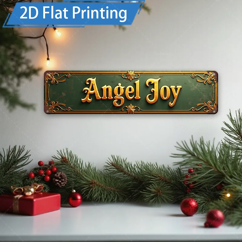 [2D FLAT] 1 قطعة علامة معدنية، 8 × 12 بوصة خمر الملاك الفرح علامة عيد الميلاد جدار ديكور فني