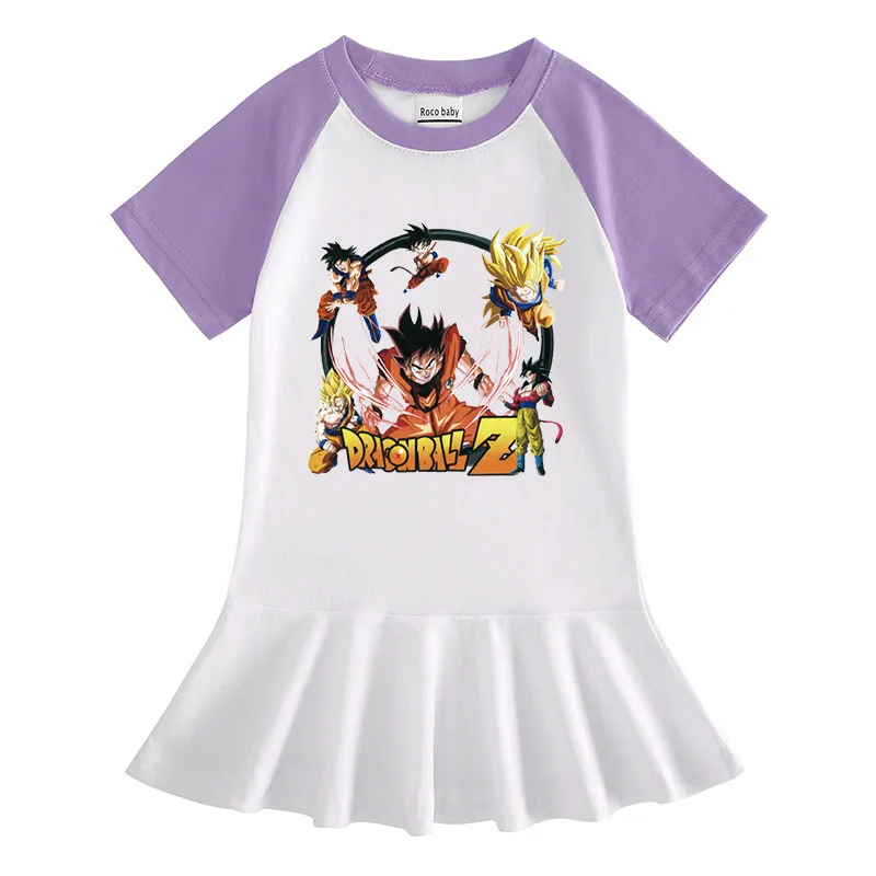 Dragon Ball Solid Color Children's Clothing Cartoon Half-sleeved Girls' Dress Cartoon Thin Baby Foreign Style Pleated Skirt