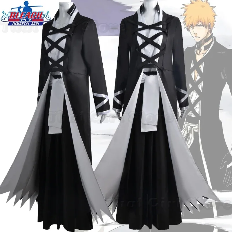 Anime BLEACH Kurosaki Ichigo Cosplay Kostüm Japanisches Manga Cosplay Schwarz-Weiß-Outfit Halloween Rollenspiel Uniform für Männer